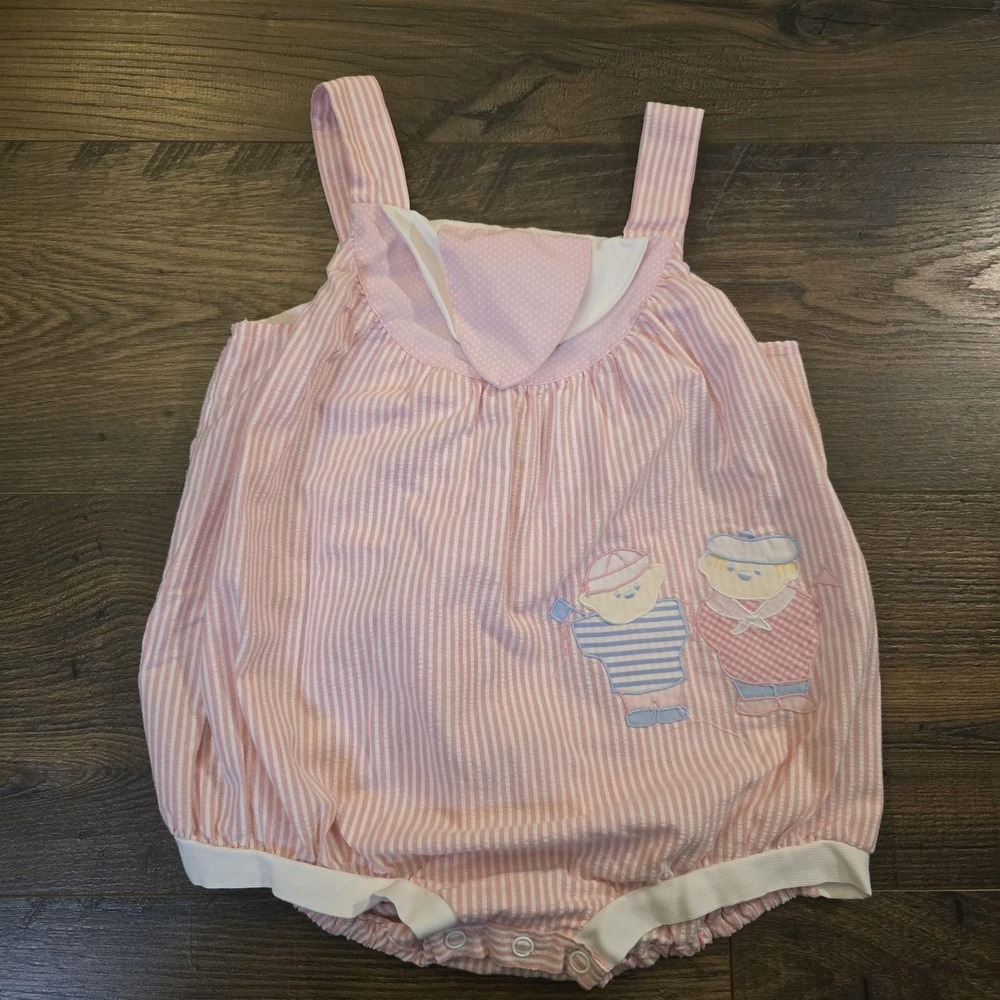 Vintage‎ Kids Exchange Seersucker Bubble Romper One Piece 24 Months Pink